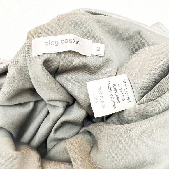 Oleg Cassini Vintage Metallic Beaded Sequin Hem Silver Back Drape Dress Size 2 - Picture 2 of 4